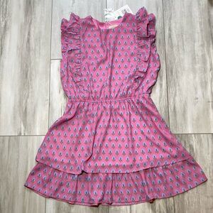 NWT TBBC Emily Rives Ruffle Flutter Dress in Hamptons Hot Pink Print, girls 14